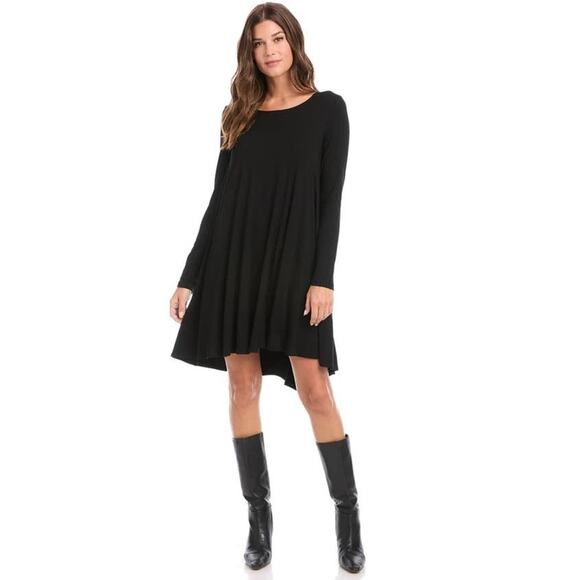 Karen Kane Relaxed Fit Black A-Line Mini Dress Long Sleeve Scoop Neck Petite XS - Picture 1 of 15